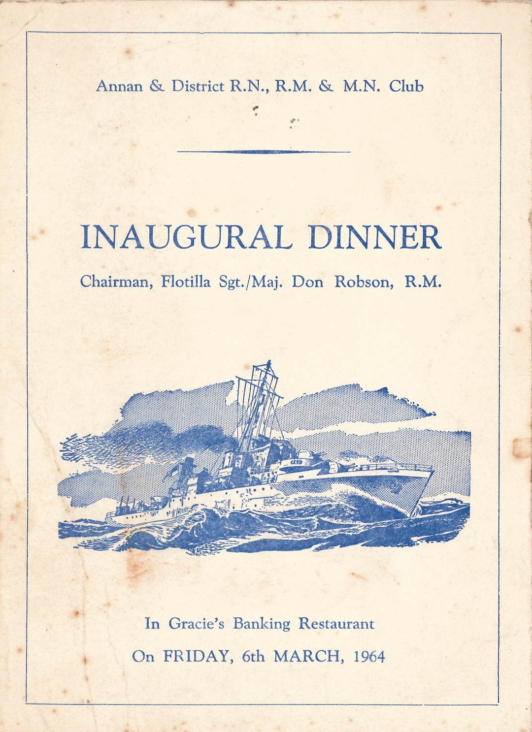 Menu for the Annan & District Royal Navy, Royal Marines and Merchant ...